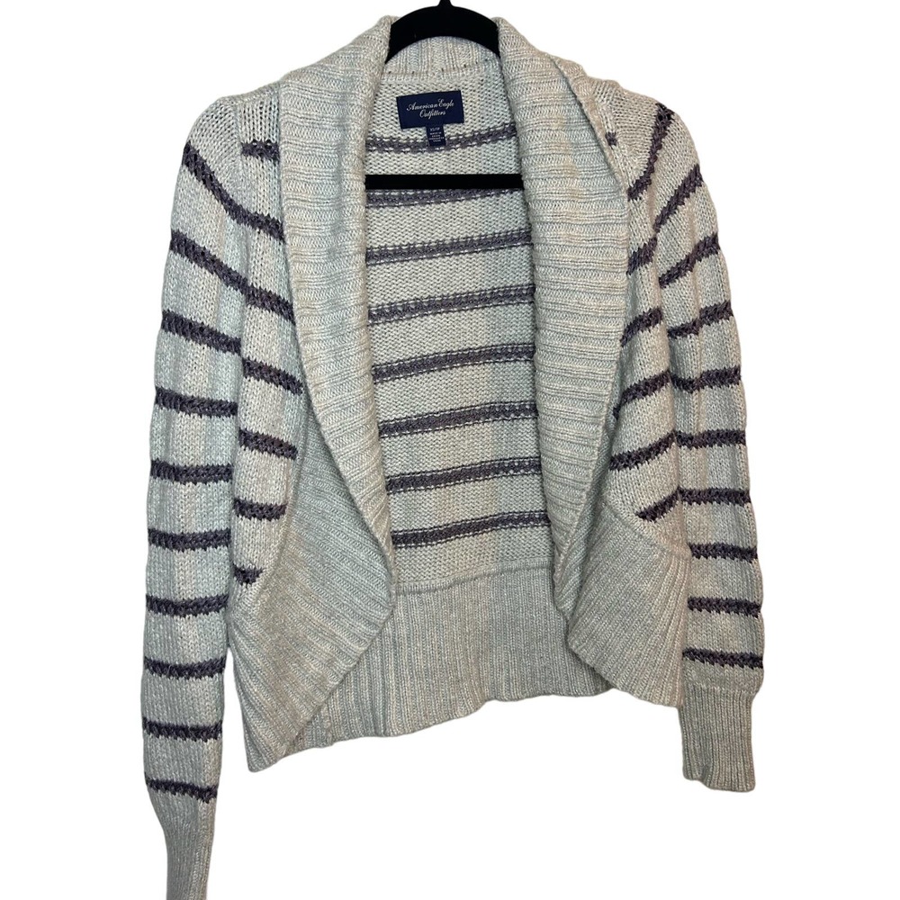 American Eagle Outfitters Open Knit sweater Cardigan Purple Stripes Size XS